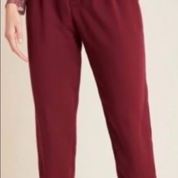 Anthropologie Sasha Button Front Tapered Leg Pants in wine sz 8 - Picture 2 of 11